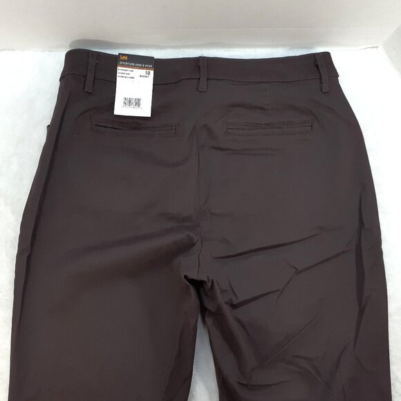 Lee Effortless Wash & Wear Pants 10 Short Relaxed Fit Straight Leg Dk Brown NWT - Picture 5 of 13